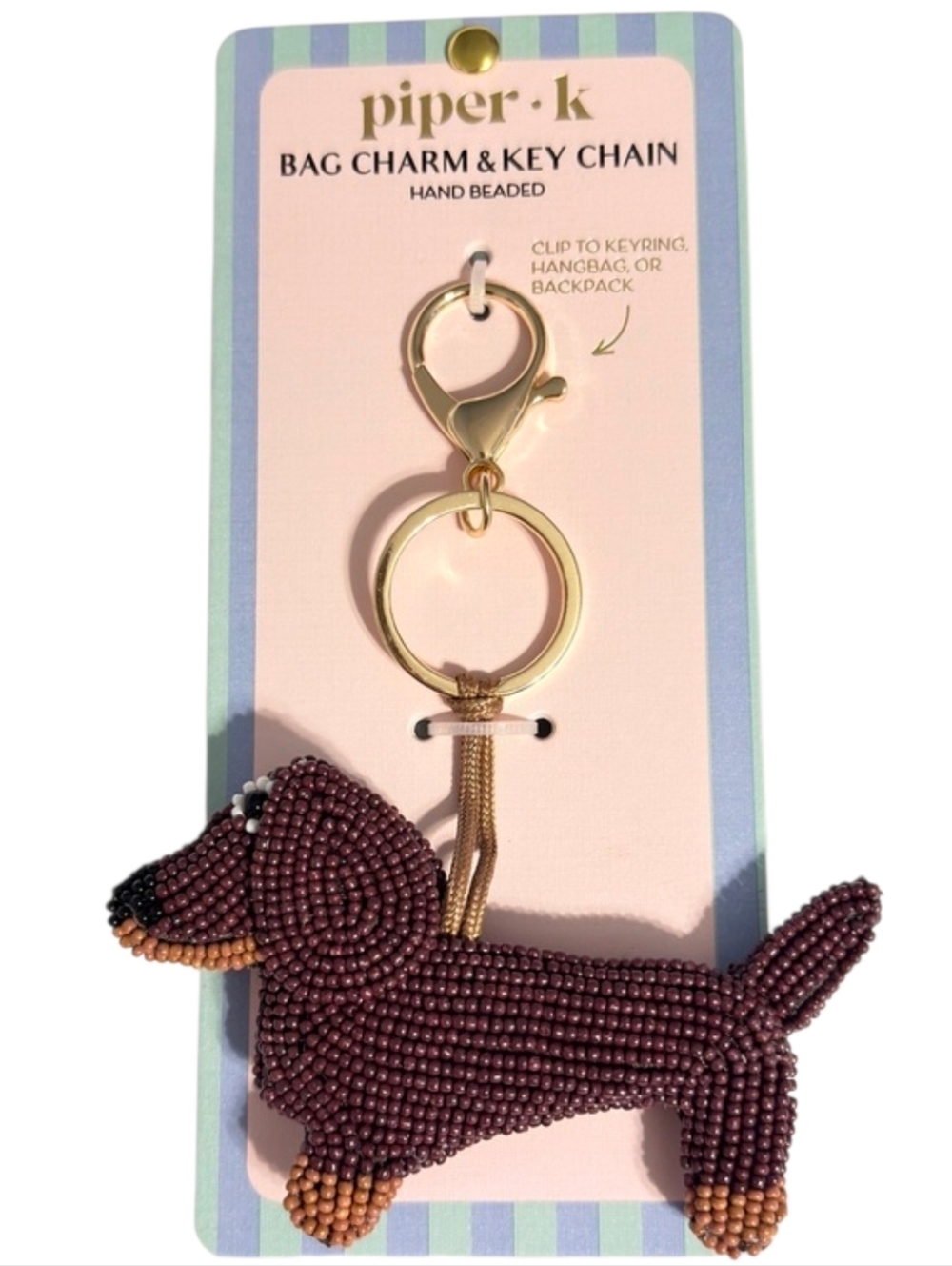 🤎▪️piper K ▪️Beaded Dachshund Bag Charm in Deep Plum & Tan